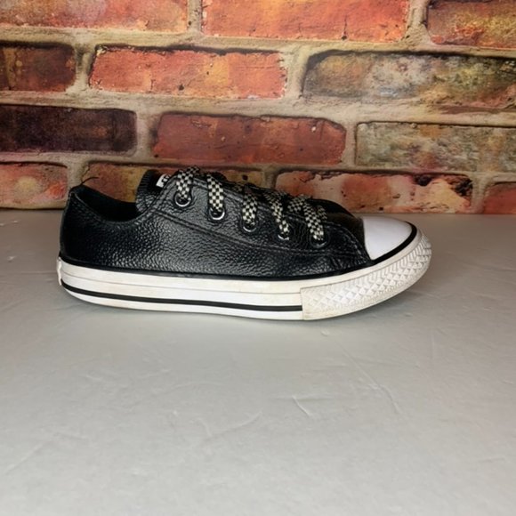 Chuck Taylor Black Leather Ox Lows w/white sole & toe cap - Kids 13 - Picture 2 of 5